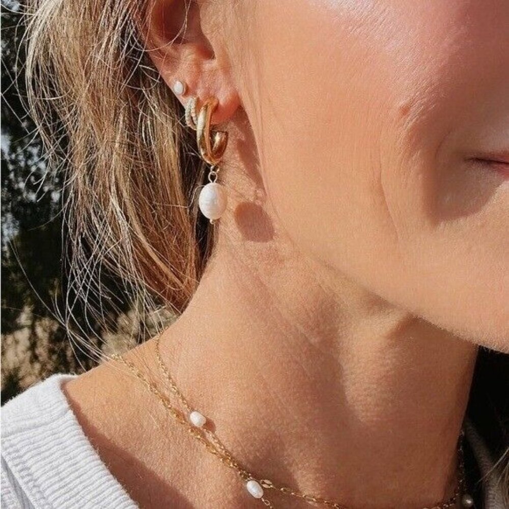 Dainty Double Huggies 18K Gold 925 Sterling Silver Double Turquoise Huggies CUTE - Picture 9 of 10